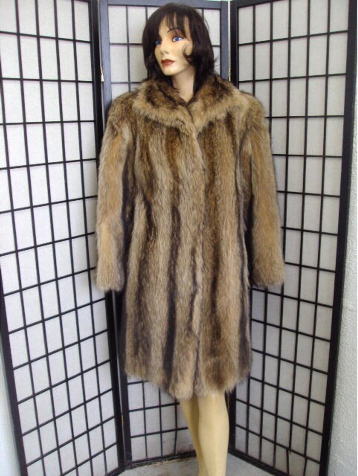 Mint Tanuki Raccoon Racoon Fur Jacket Coat Woman Women Size 6-8 Small-Medium